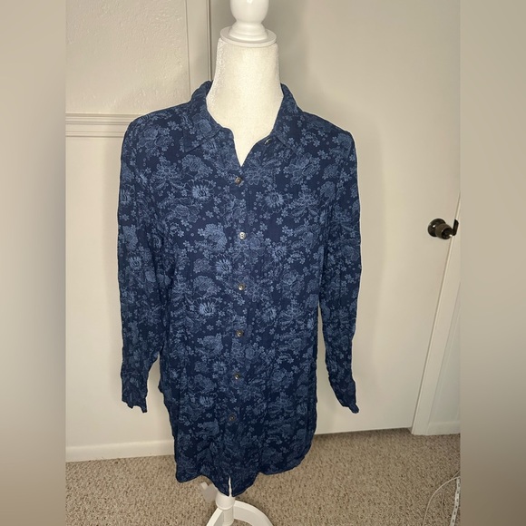 Pure Jill Navy Floral Blouse size S - Picture 2 of 10